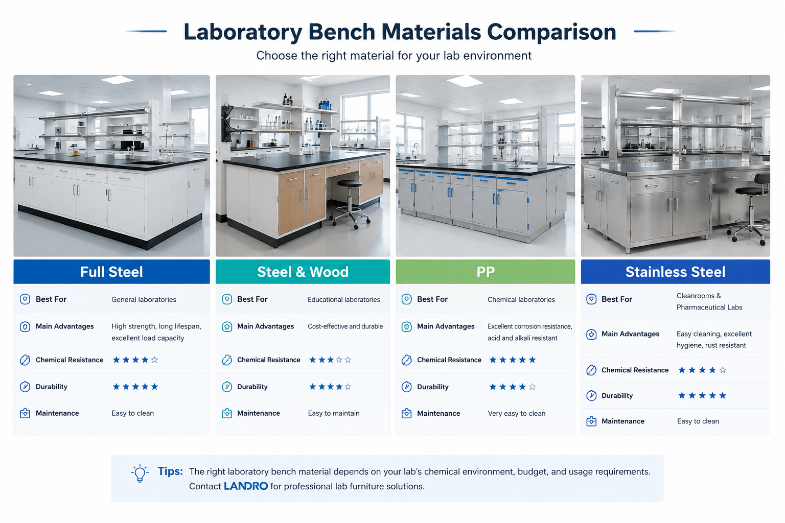 Laboratory bench materials comparison